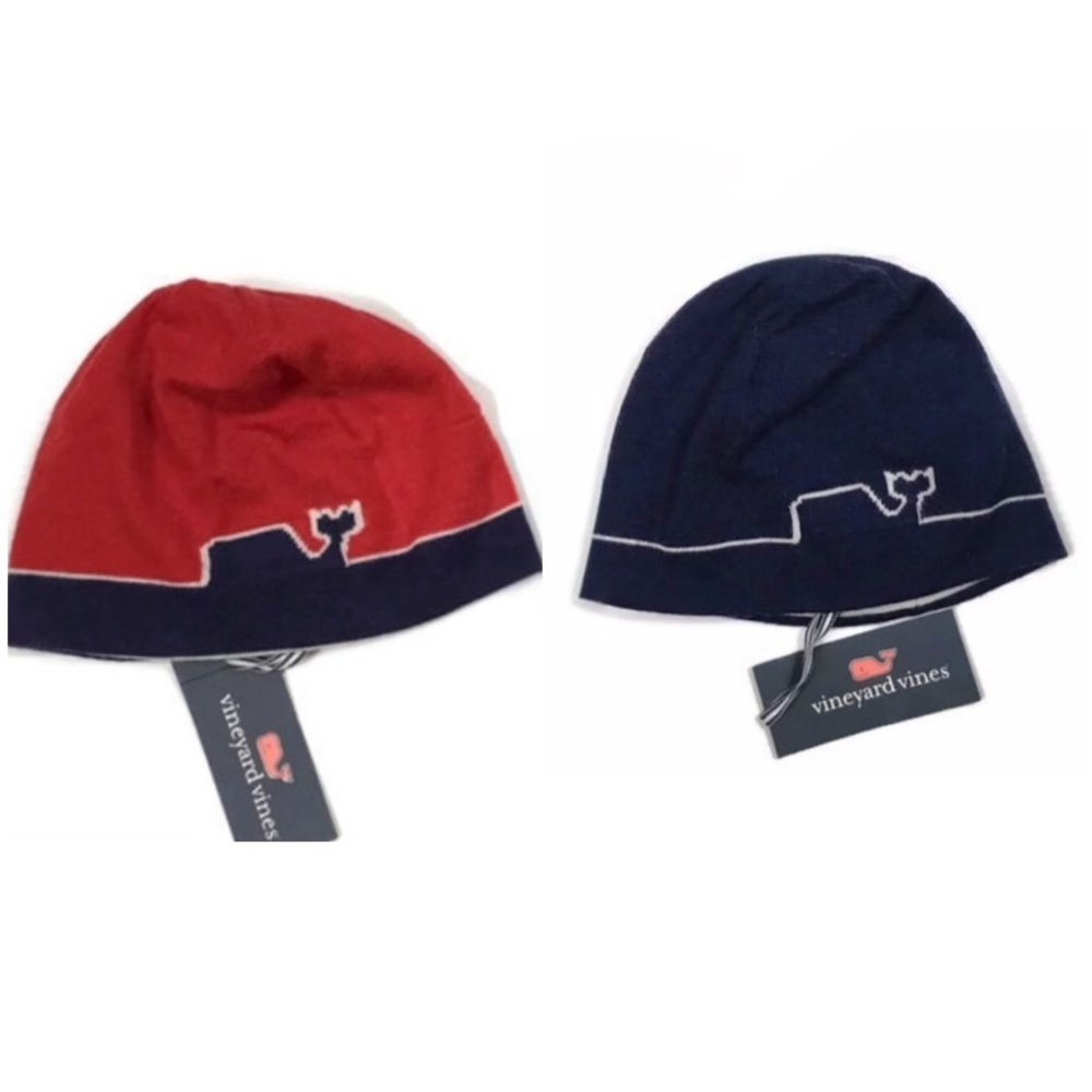 Vineyard Vines Boys Wool Whaleline Hat‎ Navy and Red Beanie Bundle